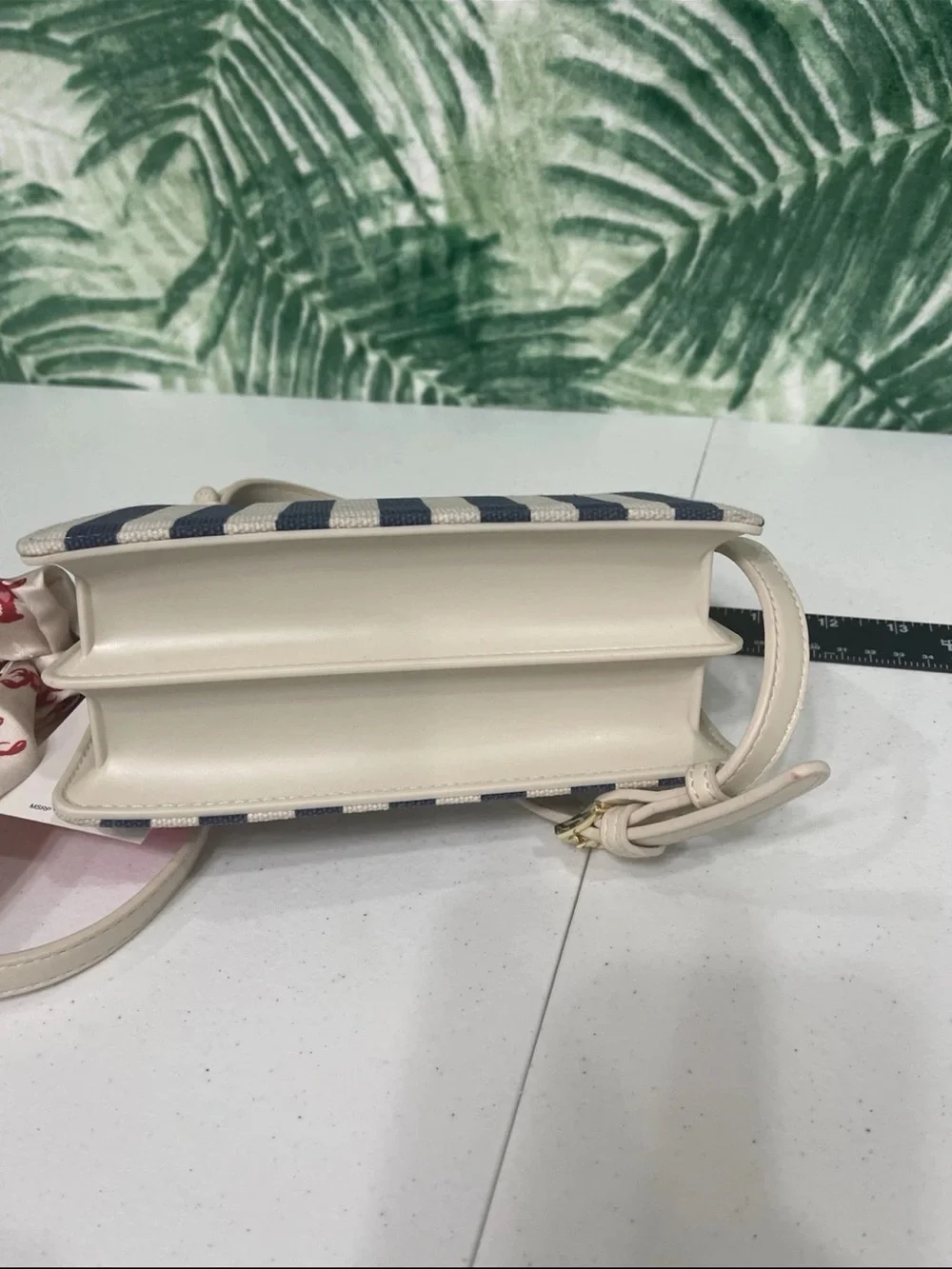 Betsey Johnson Navy & Cream Striped Shoulder Bag with Scarf Accent